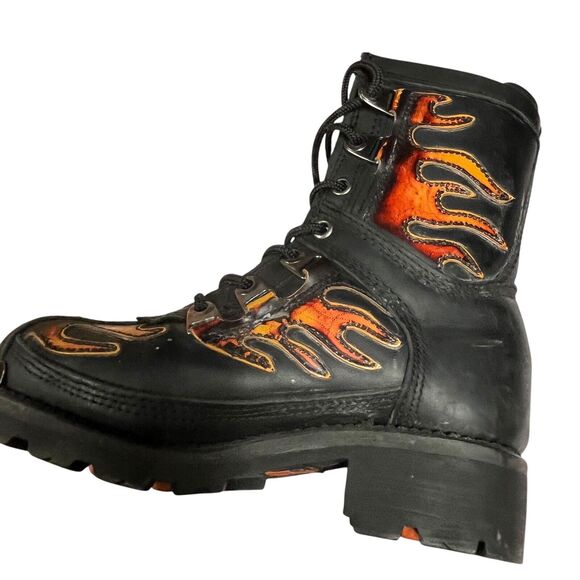 Xelement Moto Boots Women Size 6.5 Black With Flames Leather Chunky Insulated - Picture 5 of 15